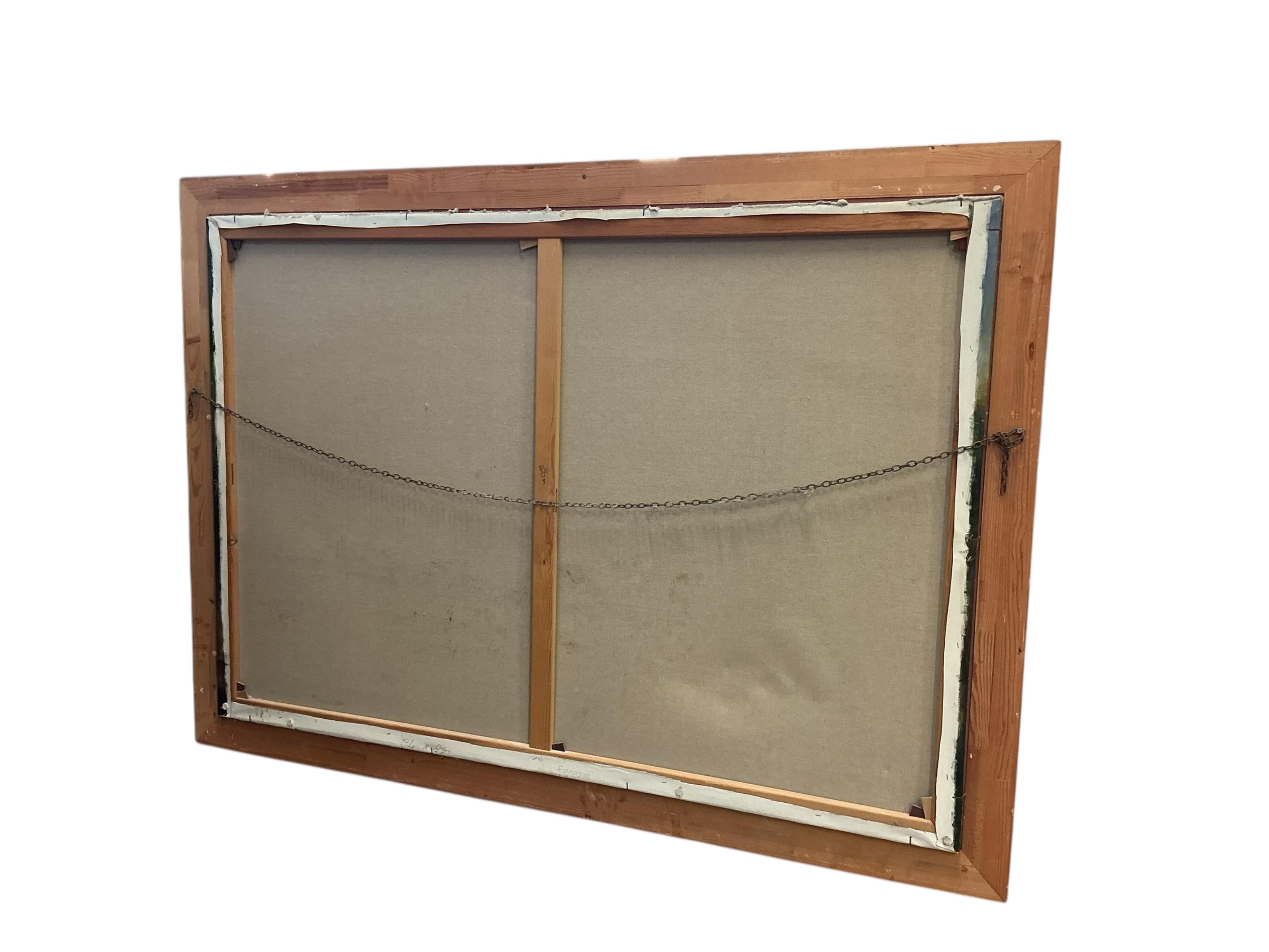 A large Dutch style still life of roses, peony and fruit, oil on canvas, 196 x 142cm including frame